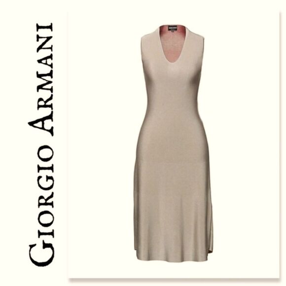 NWT Giorgi Armani Taupe Midi Dressin TAUPE/CREAM STUNNING - Picture 1 of 8